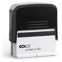 Αυτομελανώμενη σφραγίδα Colop - Printer C50		H Colop - Printer C50 ανήκει στις νέες αυτομελώμενες σφραγίδες που δεν απαιτούν τη χρήση ξεχωριστού ταμπόν μελανιού.Η χάραξη στο λάστιχο αποτύπωσης γίνεται με χρήση laser που αποδίδει ακόμα και τα πιο λεπτομερή λογότυπα ή τα πιο λεπτά γράμματα για χιλιάδες πατήματα.Επιπλέον με τη αλλαγής του εσωτεριού ταμπόν μελανιού της σφραγίδας θα έχετε ακόμα περισσότερα πατήματα. Η σφραγίδα έχει εργονομικό σχεδιασμό για σταθερό κράτημα. Οι επιφάνειες από λάστιχο στο κάτω μέρος, αποτρέπουν την ολίσθηση της σφραγίδας κατά τη σφράγιση.		Οι διαστάσεις της επιφάνειας αποτύπωσης είναι 30x69 χιλιοστά (YxΠ). Τα χρώματα μπορεί να διαφέρουν ανάλογα τη διαθεσιμότητα.   
