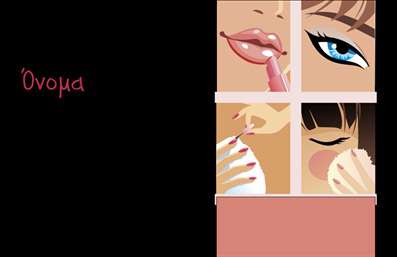 Επαγγελματική κάρτα μανικιούρ με φωτεινά χρώματα και κομψά γραφικά, χώρος για στοιχεία επικοινωνίας.