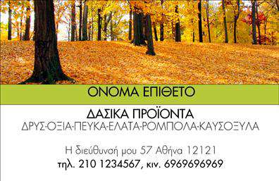  Ανακαλύψτε την κομψότητα των επαγγελματικών καρτών για δασικά προϊόντα με αυτό το πανέμορφο template. Το σχέδιο ξεχωρίζει με φυσικά χρώματα που θυμίζουν το δάσος, χρησιμοποιώντας αποχρώσεις του πράσινου και του καφέ. Η επιλογή της γραμματοσειράς προσφέρει μια ήρεμη αίσθηση, ενώ το layout είναι καθαρό και οργανωμένο, ιδανικό για την παρουσίαση των στοιχείων σας. Τα οπτικά στοιχεία της κάρτας αποπνέουν την αίσθηση της φρεσκάδας και της αξιοπιστίας που απαιτεί ο τομέας των δασικών προϊόντων. Το φόντο με τις φυσικές υφές συνδυάζεται άψογα με τις πληροφορίες σας, ενδυναμώνοντας την εικόνα ενός επαγγελματία που σέβεται τη φύση και προάγει βιώσιμες πρακτικές. Αυτή η ευέλικτη σχεδίαση επιτρέπει την προσαρμογή των στοιχείων επικοινωνίας, όπως τηλεφωνικό νούμερο και διεύθυνση, ώστε να δημιουργηθεί μια μοναδική κάρτα που αντανακλά τον χαρακτήρα της επιχείρησής σας. Μπορείτε επίσης να προσθέσετε λογότυπα και άλλες πληροφορίες για τις υπηρεσίες ή προϊόντα σας, ενισχύοντας την επαγγελματική σας παρουσία. Με την εκτύπωση αυτής της κάρτας, μπορείτε να κάνετε μια ισχυρή και επαγγελματική πρώτη εντύπωση στους πελάτες σας, δείχνοντας την αφοσίωσή σας στα δασικά προϊόντα και την περιβαλλοντική ευαισθησία σας. Μπορείτε να κάνετε όποιες αλλαγές θέλετε μέσω του online σχεδιαστικού εργαλείου.