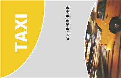Επαγγελματική κάρτα ταξί με μοντέρνο σχέδιο, φωτεινά χρώματα και διακριτική εικόνα ταξί.