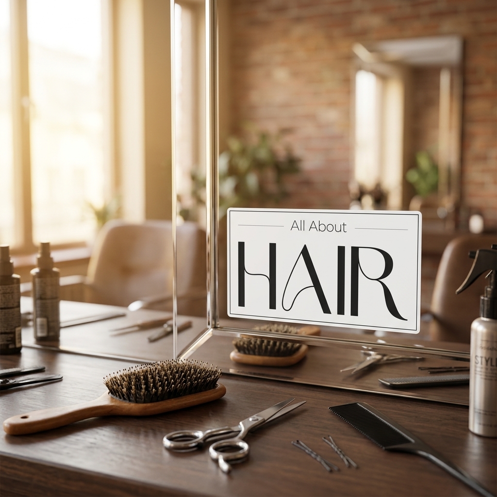 Ανακαλύψτε το κομψό αυτοκόλλητο ''All About Hair'', ιδανικό για διακόσμηση προϊόντων και χώρων κομμωτηρίου. Προσφέρει μια μοντέρνα πινελιά σε προϊόντα περιποίησης μαλλιών και προσθέτει στυλ στον χώρο σας.