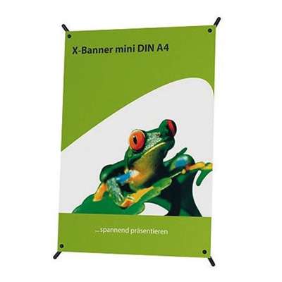 Mini επιτραπέζιο stand, παρουσίασης μονής όψης με στήριγμα σε σχήμα Χ.			Τα Ιδιαίτερα χαρακτηριστικά του περιλαμβάνουν:• Η μεταφορά του και η τοποθέτηση του είναι εύκολη• Πολύ ελαφρύ			Οι διαστάσεις εκτύπωσης που μπορεί να εφαρμοστεί είναι A4 και Α3.  