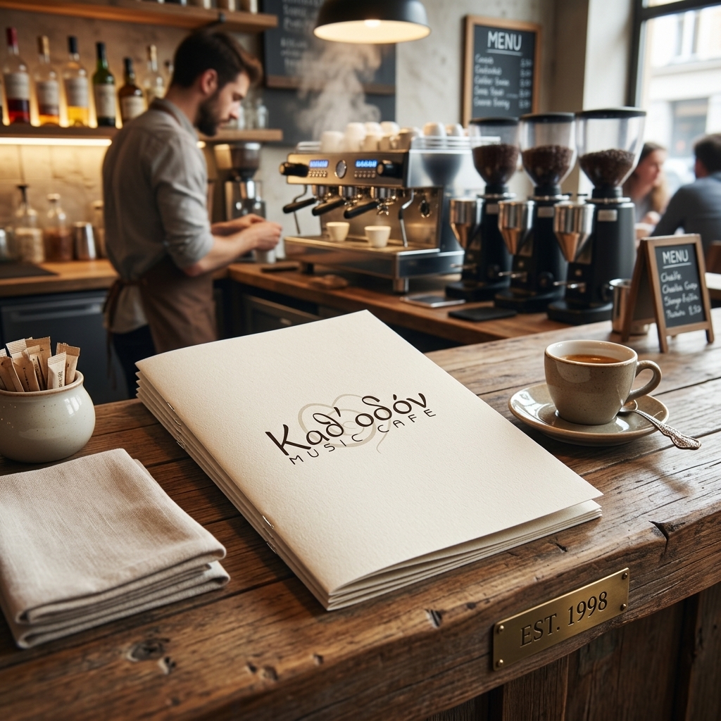 Κατάλογος café με μοντέρνο σχέδιο, ζωντανά χρώματα και ευδιάκριτη διάταξη για πιάτα και ροφήματα.