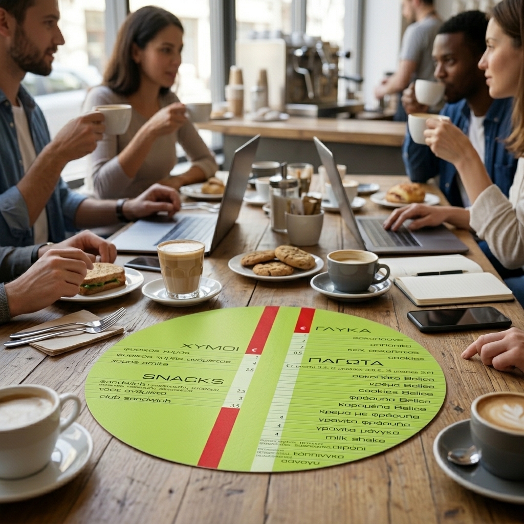   Κατάλογος Cafe: Μια Ελκυστική Παρουσίαση για τους Πελάτες σας   Ο     κατάλογος cafe    που βλέπετε στην εικόνα μας διαθέτει μία μοντέρνα και κομψή σχεδίαση που τραβά την προσοχή. Χρησιμοποιώντας ζωντανά χρώματα και γραφικά που αντανακλούν την ατμόσφαιρα του cafe, η διάταξή του εξασφαλίζει ευχάριστη και ευανάγνωστη εμπειρία για τους πελάτες.   Οι     εκτυπώσεις    του καταλόγου χρησιμοποιούν ανθεκτικό χαρτί με επιλογή πλαστικοποίησης, διασφαλίζοντας την αντοχή του στην καθημερινή χρήση. Η εκτύπωση υψηλής ποιότητας αναδεικνύει τα εκλεκτά πιάτα και ροφήματα του καταστήματος, προσφέροντας μία ιδιαίτερη εμπειρία.   Οι δυνατότητες προσαρμογής είναι απεριόριστες. Μπορούμε να τυπώσουμε τον     κατάλογο cafe    σύμφωνα με την αισθητική του καταστήματος, προσθέτοντας λογότυπα και χρώματα που να ταιριάζουν στην ταυτότητα της επιχείρησης.   Είτε πρόκειται για την παρουσίαση του μενού σε καφετέριες, είτε για τις εποχιακές προσφορές, οι καταλόγοι μας είναι ιδανικοί για την προώθηση νέων προϊόντων και δημιουργία μοναδικών εκδηλώσεων. Δείτε πώς οι     κατάλογοι    μπορούν να κάνουν τη διαφορά, από τα brunch μέχρι τις ειδικές επιλογές διατροφής.   Επικοινωνήστε μαζί μας για να δημιουργήσουμε έναν προσαρμοσμένο     κατάλογο cafe    που θα καλύψει τις ανάγκες σας! 