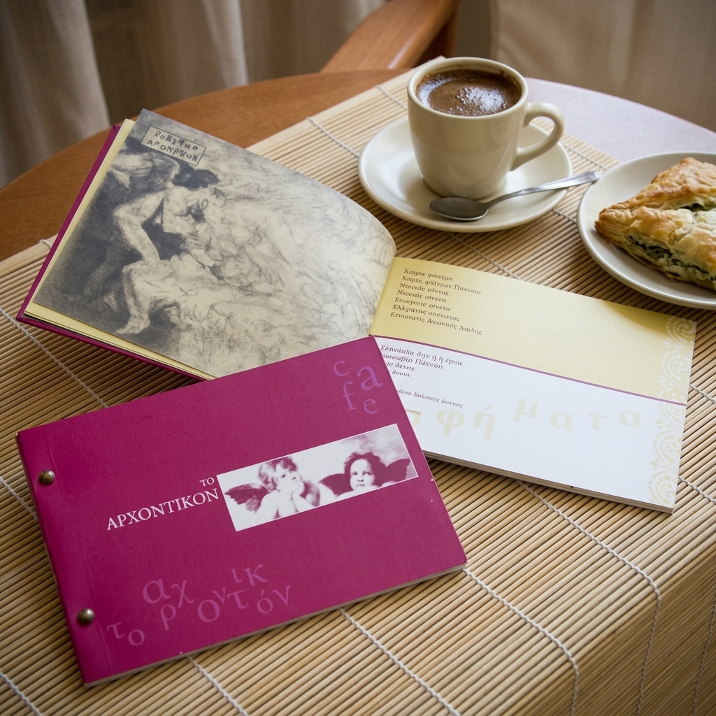 Κατάλογος café με ζεστές αποχρώσεις καφέ, ελκυστικά γραφικά και καθαρές κατηγορίες, ιδανικός για την παρουσίαση προϊόντων.