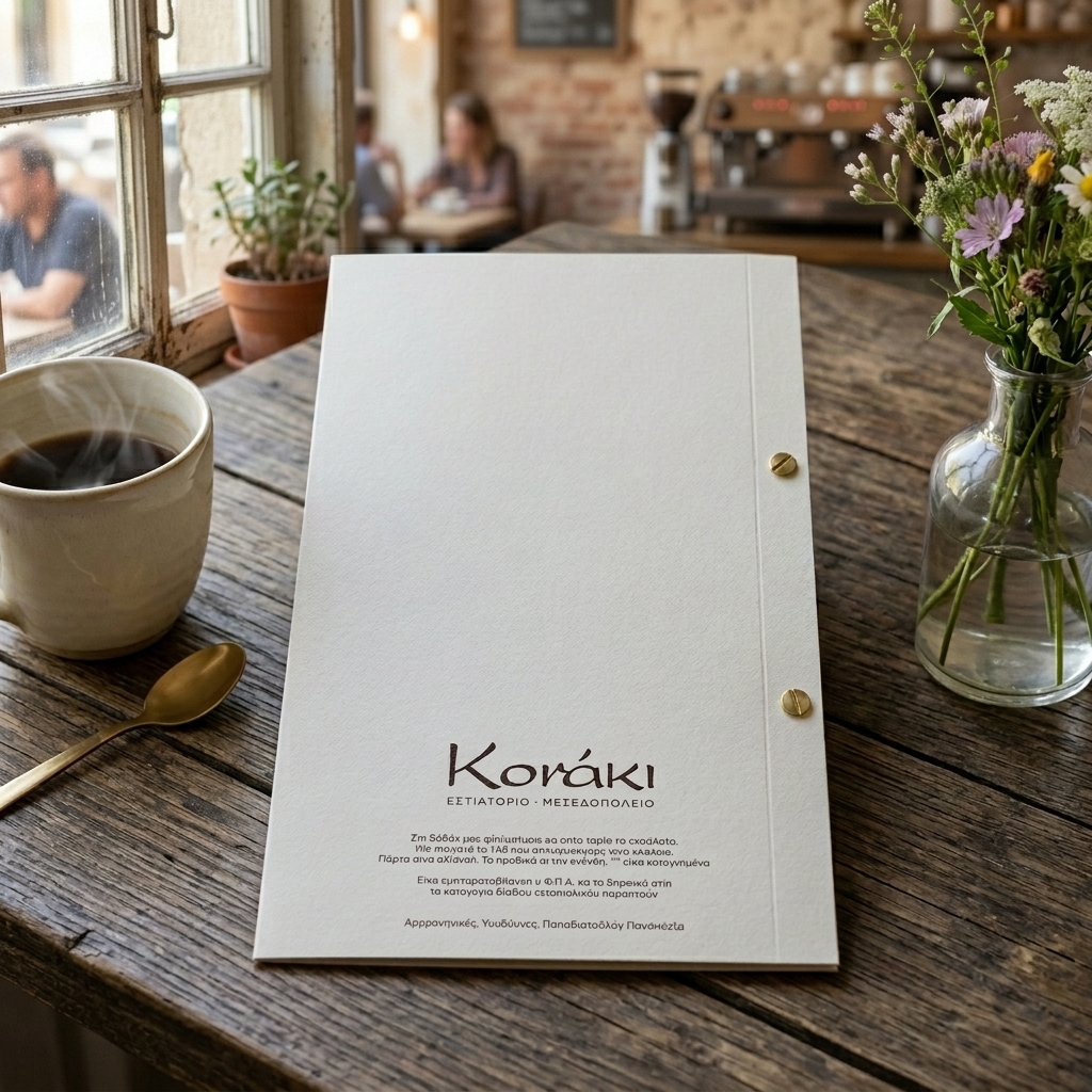 Κατάλογος cafe με οργανωμένη διάταξη, ελκυστικά χρώματα και υψηλή ποιότητα εκτύπωσης, ιδανικός για καφετέριες.
