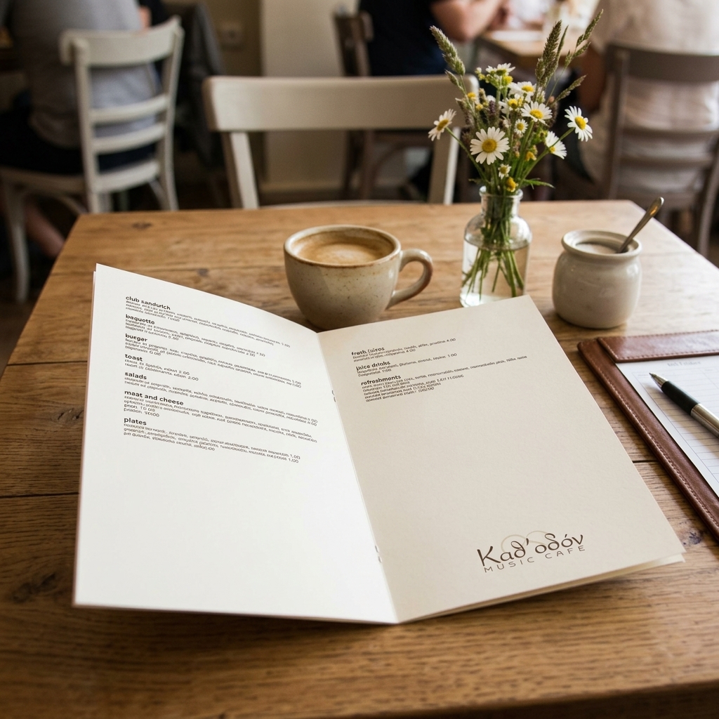 Κατάλογος café με ζωντανά χρώματα και κομψή διάταξη, κατάλληλος για εστιατόρια και καφετέριες.