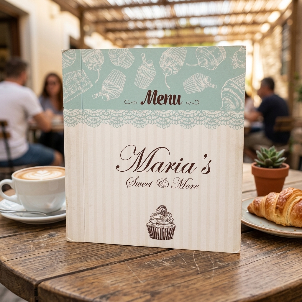 Κατάλογος café με ζωντανά χρώματα, κομψή διάταξη για προϊόντα, ανθεκτική εκτύπωση και δυνατότητα πλαστικοποίησης.