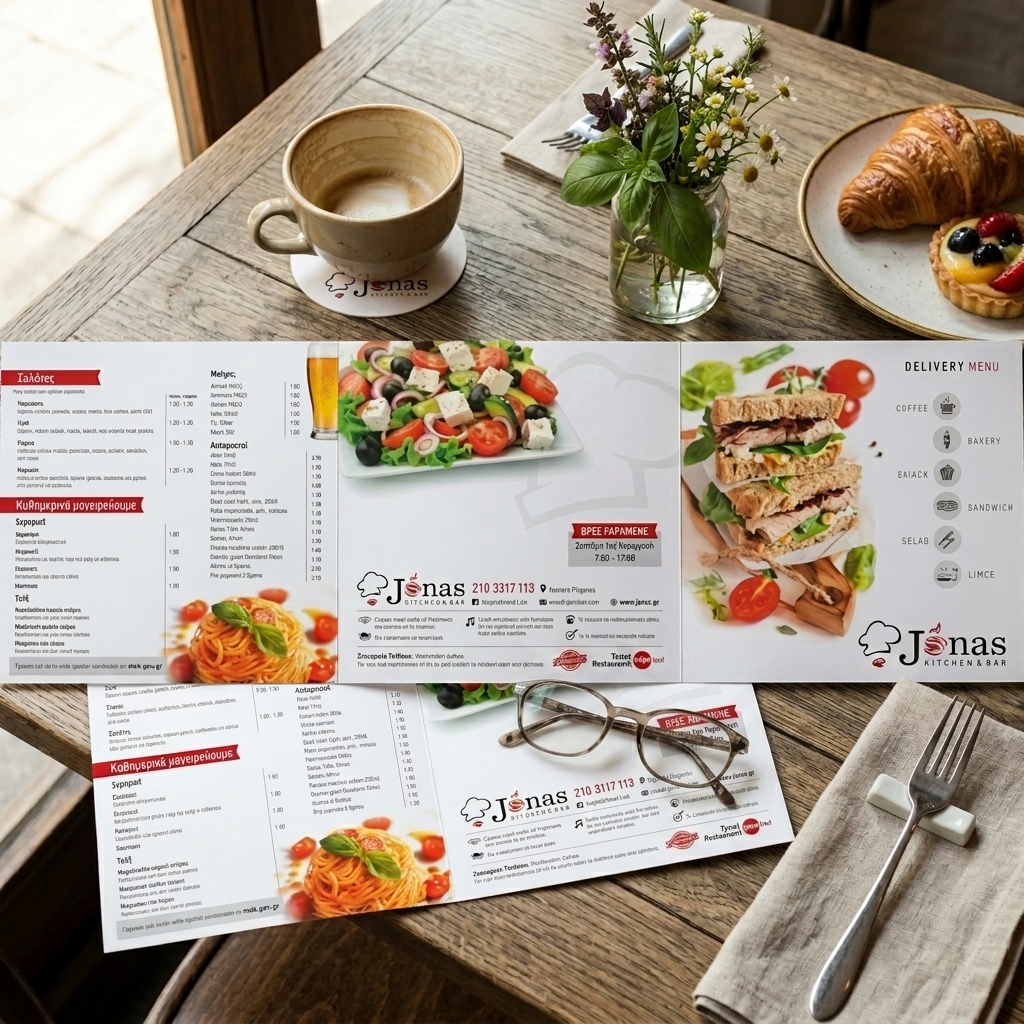   Κατάλογος Cafe   Αυτός ο κατάλογος cafe ενσωματώνει μοντέρνο σχεδιασμό και ελκυστική οπτική παρουσίαση, συνδυάζοντας ζεστές και γήινες αποχρώσεις για μια ευχάριστη ατμόσφαιρα. Η διάταξή του διευκολύνει τη χρήση, με σαφή διαχωρισμό ενοτήτων και γραφικά που αναδεικνύουν πιάτα και ποτά.   Οι εκτυπώσεις υψηλής ποιότητας σε ανθεκτικό χαρτί εξασφαλίζουν μακροχρόνια χρήση, είτε σε φυσικούς χώρους είτε για takeaway. Ο κατάλογος cafe μπορεί να προσαρμοστεί με το λογότυπο και τα χρώματα της επιχείρησής σας, προσφέροντας μια μοναδική ταυτότητα.   Ιδανικός για παρουσιάσεις ροφημάτων και φαγητών, αυτός ο κατάλογος cafe μπορεί να περιλαμβάνει ειδικές προτάσεις εποχιακών πιάτων και νέων προϊόντων, δημιουργώντας έτσι μια ξεχωριστή εμπειρία για τους πελάτες.   Η σωστή εκτύπωση καταλόγων cafe είναι κρίσιμη για την παρουσίαση των επιλογών σας. Εμπιστευθείτε το τυπογραφείο μας για να φτιάξουμε έναν κατάλογο cafe προσαρμοσμένο στις ανάγκες σας. 