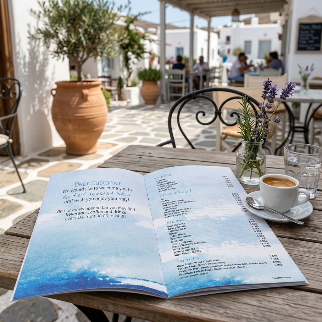 Κατάλογος café με ζωντανά χρώματα και προσεγμένα γραφικά, σχεδιασμένος για ελκυστική εμπειρία πελατών.