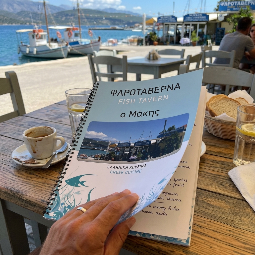 Κατάλογος café με φωτεινές αποχρώσεις, κομψό σχέδιο και λογότυπο επιχείρησης, ιδανικός για προωθητικές προσφορές.
