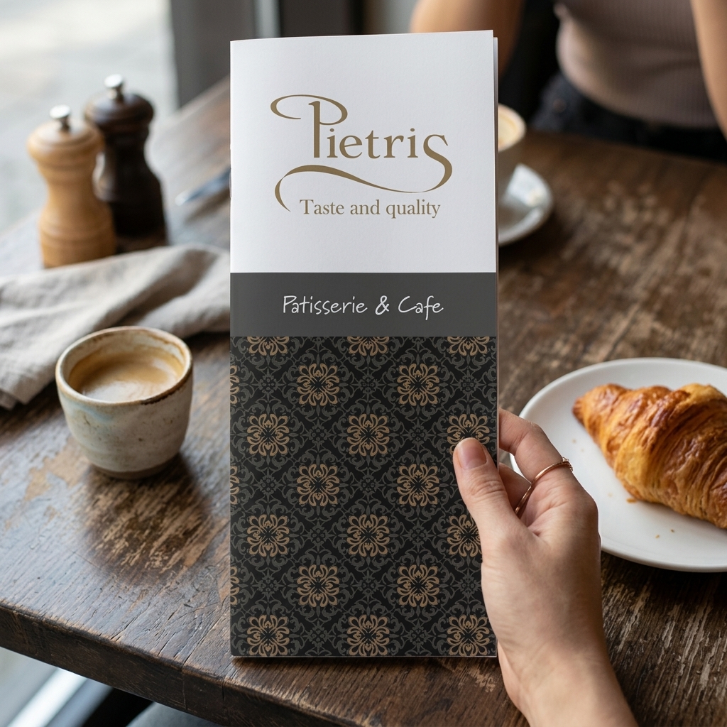 Κατάλογος café με πολύχρωμα σχέδια, ευανάγνωστη διάταξη και λογότυπο, ιδανικός για καφετέριες.