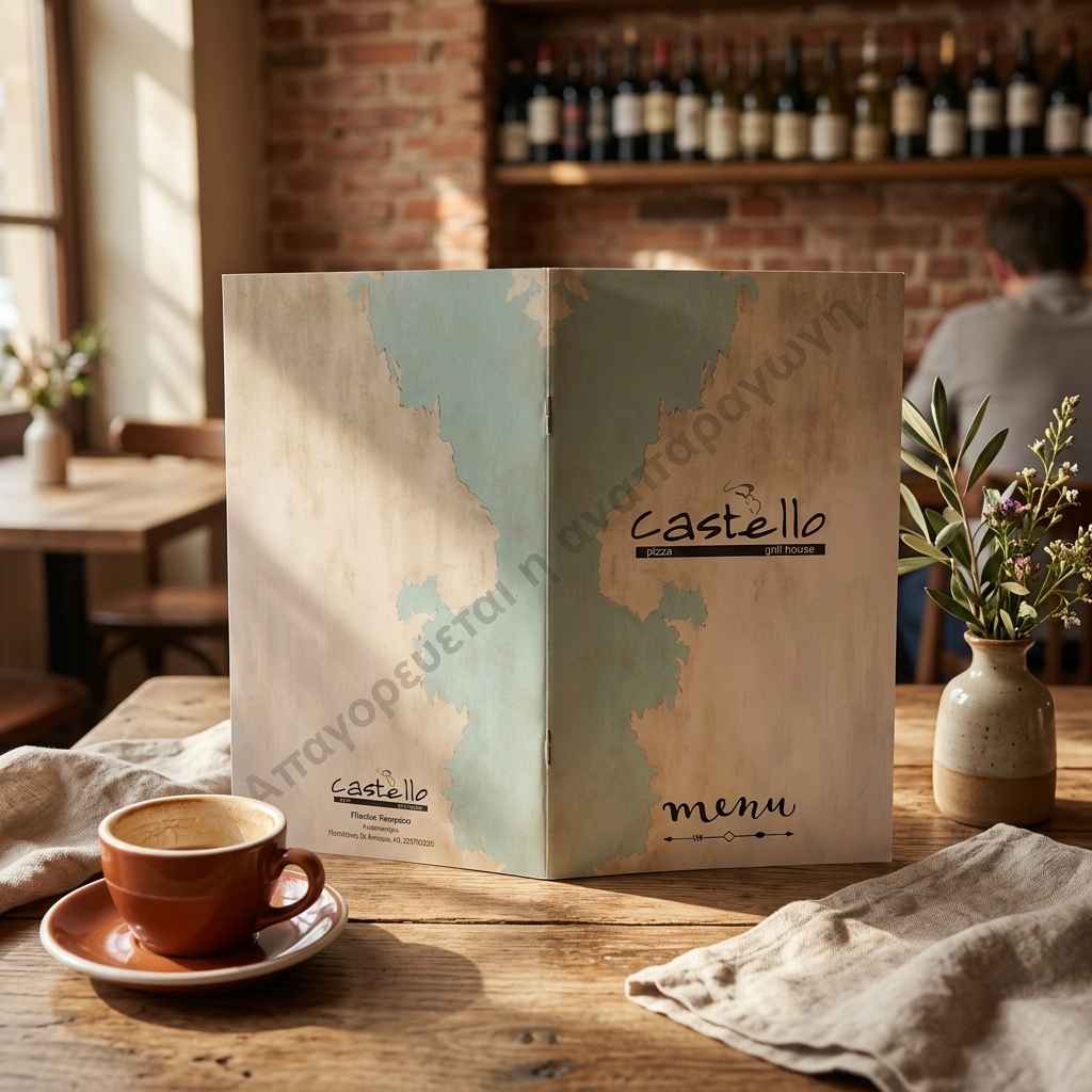 Κατάλογος café με ζωντανά χρώματα και κομψή διάταξη, αναδεικνύει πιάτα και ροφήματα, ιδανικός για προσαρμογή.