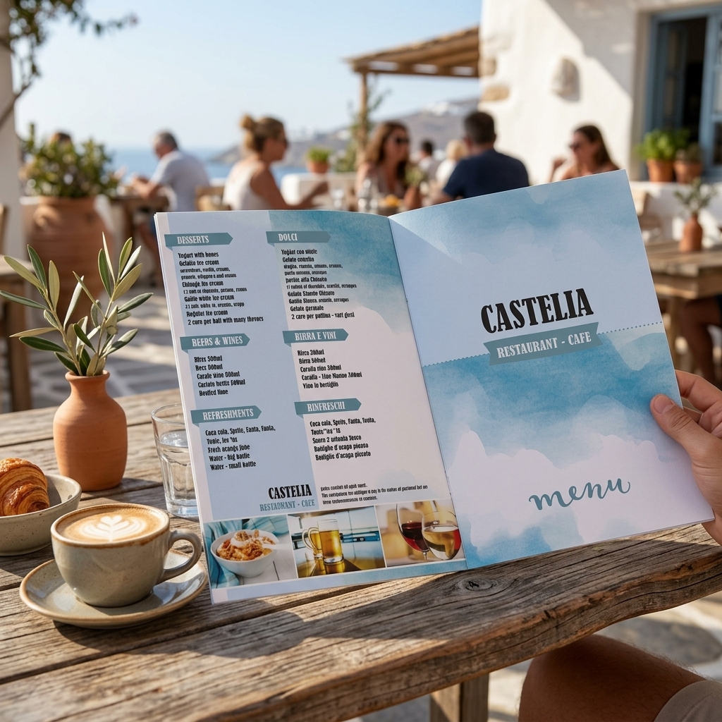   Κατάλογος Cafe - Μοναδική Σχεδίαση για Ελκυστική Παρουσίαση   Ο     κατάλογος cafe    που βλέπετε, διαθέτει μια μοντέρνα και κομψή αισθητική που συνδυάζει   απαλά χρώματα με έντονες αντιθέσεις. Η διάταξή του είναι προσεκτικά σχεδιασμένη   ώστε να καθοδηγεί τον αναγνώστη, διευκολύνοντας την αναζήτηση πιάτων και   ροφημάτων. Τα επιλεγμένα γραφικά αποπνέουν κομψότητα και δημιουργούν μια   απολαυστική εμπειρία για τους πελάτες σας.   Δημιουργούμε     εκτυπώσεις    σε ανθεκτικό χαρτί με ή χωρίς πλαστικοποίηση, διασφαλίζοντας   την αντοχή στον χρόνο και τη χρήση. Η υψηλή ποιότητα εκτύπωσης αναδεικνύει το   φαγητό και τα ποτά σας, κάνοντάς τους πελάτες σας να νιώθουν την επιθυμία να   παραγγείλουν.   Ο     κατάλογος cafe    είναι ιδανικός για την παρουσίαση ροφημάτων, φαγητών και γλυκών.   Συμβάλλει στη δημιουργία μιας ξεχωριστής εμπειρίας και είναι απαραίτητος για τη   παρουσίαση μενού σε καφετέριες, την προώθηση εποχιακών πιάτων ή την παράδοση   ειδικών προσφορών.   Αναδείξτε τον μοναδικό χαρακτήρα του cafe σας με προσαρμοσμένα σχέδια που   αντανακλούν την αισθητική σας. Το τυπογραφείο μας είναι έτοιμο να σχεδιάσει έναν     κατάλογο cafe    προσαρμοσμένο στις ανάγκες σας και τις προτιμήσεις των πελατών σας. 