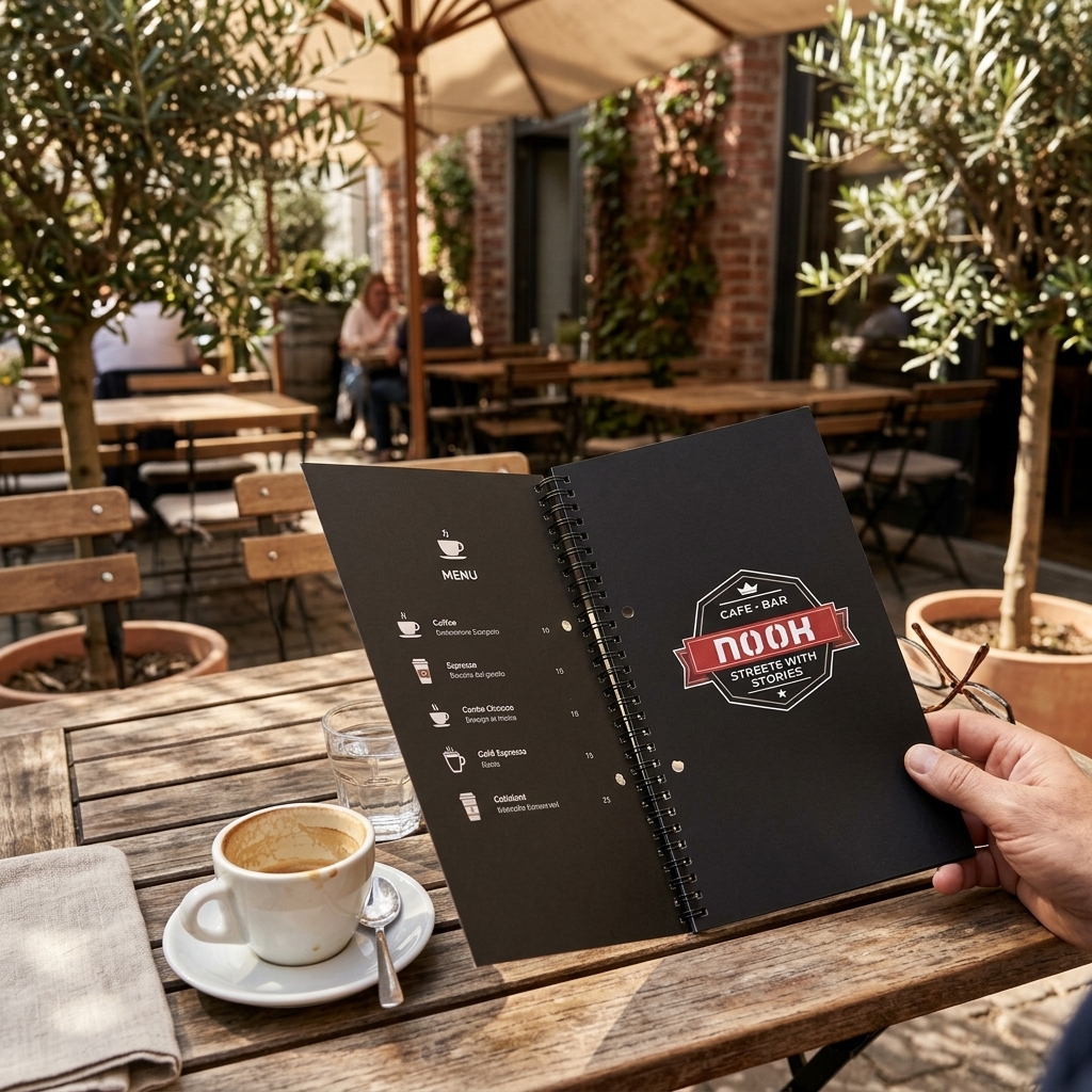   Κατάλογος Café - Μια Οπτική Απόλαυση   Ο κατάλογος café που βλέπετε στη φωτογραφία συνδυάζει την κομψότητα με τη λειτουργικότητα, δημιουργώντας μια μοναδική εμπειρία για τους πελάτες σας. Το σχέδιο του είναι μοντέρνο, με φρέσκα και ζωηρά χρώματα που αναδεικνύουν την αισθητική του καταστήματος. Η διάταξη (layout) είναι οργανωμένη, διευκολύνοντας την αναζήτηση πιάτων και ροφημάτων.   Οι γραφικές λεπτομέρειες προσθέτουν ζωντάνια, κάνοντάς τον κατάλογο café ευανάγνωστο και ελκυστικό. Η εκτύπωση υψηλής ποιότητας αποτυπώνει τα χρώματα των πιάτων και ροφημάτων, ενθαρρύνοντας τους πελάτες να δοκιμάσουν νέες γεύσεις.   Οι καταλόγοι μπορούν να τυπωθούν σε ανθεκτικό χαρτί με πλαστικοποίηση, ανθεκτικούς στην καθημερινή χρήση, ιδανικοί για την παρουσίαση των μενού σε καφετέριες, τα εποχιακά πιάτα και τις προωθήσεις νέων προϊόντων. Είναι επίσης εξαιρετικοί για καταλόγους take away ή delivery.   Η προσαρμογή σύμφωνα με τα χρώματα και το λογότυπο του café σας δημιουργεί έναν μοναδικό κατάλογο που αντανακλά την προσωπικότητα της επιχείρησής σας. Από ειδικά μενού για children μέχρι θεματικά events, οι εκτυπώσεις μας μπορούν να καλύψουν κάθε σας ανάγκη.   Επικοινωνήστε μαζί μας για να δημιουργήσουμε τον ιδανικό κατάλογο café που θα κάνει την επιχείρησή σας να ξεχωρίσει! 