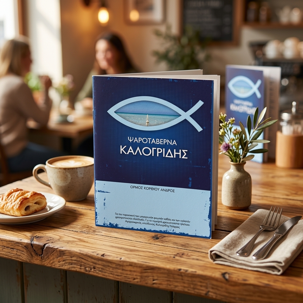 Κατάλογος café με ζωντανά χρώματα και επαγγελματική πλαστικοποίηση, ιδανικός για παρουσίαση πιάτων και ροφημάτων.