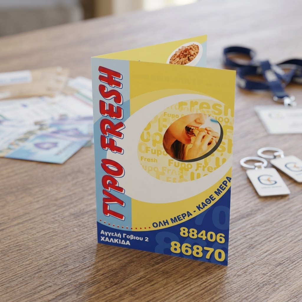    Διαφημιστικό έντυπο (Πολύπτυχο)    Ανακαλύψτε την εκπληκτική δουλειά μας στα     έντυπα    με αυτή την εντυπωσιακή     μπροσούρα    ! Το σχέδιο του εντύπου συνδυάζει ζωντανά χρώματα και δυναμική διάταξη, δημιουργώντας ένα οπτικό αποτέλεσμα που κεντρίζει το ενδιαφέρον των αναγνωστών. Οι γραφικές απεικονίσεις και τα σχέδια είναι προσεκτικά επιλεγμένα για να ενισχύσουν το μήνυμα και να προσελκύσουν τους πελάτες.    Τυπωμένο σε χαρτί υψηλής ποιότητας, το έντυπο αυτό μπορεί να περιλαμβάνει και επιλογή πλαστικοποίησης για μεγαλύτερη ανθεκτικότητα. Οι δυνατότητες εκτύπωσης πολλών σελίδων το καθιστούν ιδανικό για τη παρουσίαση προϊόντων ή υπηρεσιών.    Παρέχουμε επιλογές προσαρμογής που επιτρέπουν στους πελάτες να προσθέσουν το λογότυπο, τα χρώματα και τις πληροφορίες της επιχείρησης τους, διασφαλίζοντας ότι κάθε     έντυπο    είναι μοναδικό και αποτελεσματικό. Αυτό το έντυπο είναι τέλειο για:       Διαφημιστικά έντυπα για εμπορικές εκθέσεις       Παρουσίαση νέων προϊόντων ή υπηρεσιών       Προώθηση εκδηλώσεων ή φεστιβάλ      Λάβετε υπόψη ότι οι     εκτυπώσεις    είναι απαραίτητες για πολλές περιπτώσεις, όπως η προώθηση καμπανιών κοινωνικής ευαισθητοποίησης ή η ενημέρωση πελατών για ειδικές προσφορές.    Επικοινωνήστε μαζί μας για να φτιάξουμε το εξατομικευμένο διαφημιστικό έντυπο που καλύπτει τις ανάγκες σας. 