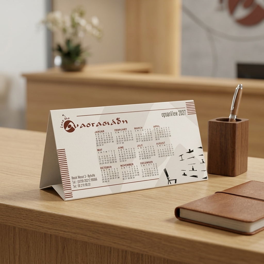 Ανακαλύψτε το επιτραπέζιο τριγωνικό ημερολόγιό μας με μηνιαία διάταξη και δυνατότητα προσαρμογής λογοτύπου. Ιδανικό για γραφεία, παρέχει σταθερή τοποθέτηση και κομψό σχεδιασμό. Η εκτύπωση είναι διπλής όψης με χρώματα σε λευκό και γκρι, προσφέροντας λειτουργικότητα και αισθητική.