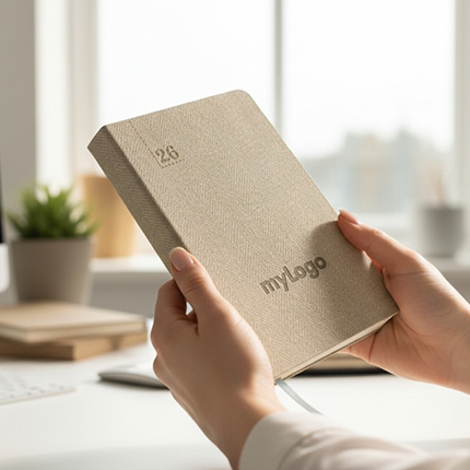 Ημερολόγιο Ατζέντα Tailor Made 3570 με χάραξη Laser																					Σχήμα 14x21 εκ.														Μπεζ														Εύκαμπτη βιβλιοδεσία														Πυρογραφικό υλικό με tweed μοτίβο														Στρογγυλές γωνίες														Λάστιχο 							Στο εξώφυλλο του ημερολογίου μπορεί να χαραχτεί το λογότυπο σας.Η χάραξη γίνεται με χρήση laser που αποδίδει όσο το δυνατό καλύτερα τα λογότυπα.							Τα ημερολόγια που παρουσιάζουμε είναι ενδεικτικά και προσφέρονται ανάλογα τη διαθεσιμότητα. Το τελικό αποτέλεσμα ενδέχεται να διαφέρει ανά περίπτωση Επικοινωνήστε μαζί μας για να βρούμε μαζί το ημερολόγιο που θέλετε.       