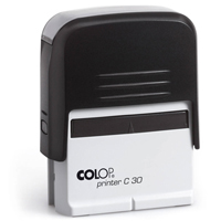 Αυτομελανώμενη σφραγίδα Colop - Printer C30H Colop - Printer C30 ανήκει στις νέες αυτομελώμενες σφραγίδες που δεν απαιτούν τη χρήση ξεχωριστού ταμπόν μελανιού.		Η χάραξη στο λάστιχο αποτύπωσης γίνεται με χρήση laser που αποδίδει ακόμα και τα πιο λεπτομερή λογότυπα ή τα πιο λεπτά γράμματα για χιλιάδες πατήματα..		Επιπλέον με τη αλλαγής του εσωτερικού ταμπόν μελανιού της σφραγίδας θα έχετε ακόμα περισσότερα πατήματα. Η σφραγίδα έχει εργονομικό σχεδιασμό για σταθερό κράτημα. Οι επιφάνειες από λάστιχο στο κάτω μέρος, αποτρέπουν την ολίσθηση της σφραγίδας κατά τη σφράγιση.Οι διαστάσεις της επιφάνειας αποτύπωσης είναι 18x47 χιλιοστά (YxΠ).		Τα χρώματα μπορεί να διαφέρουν ανάλογα τη διαθεσιμότητα.  