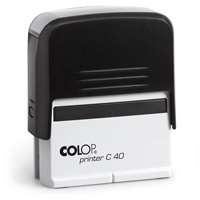 Αυτομελανώμενη σφραγίδα Colop - Printer C40H Colop - Printer C40 ανήκει στις νέες αυτομελώμενες σφραγίδες που δεν απαιτούν τη χρήση ξεχωριστού ταμπόν μελανιού.			Η χάραξη στο λάστιχο αποτύπωσης γίνεται με χρήση laser που αποδίδει ακόμα και τα πιο λεπτομερή λογότυπα ή τα πιο λεπτά γράμματα για χιλιάδες πατήματα..			Επιπλέον με τη αλλαγής του εσωτερικού ταμπόν μελανιού της σφραγίδας θα έχετε ακόμα περισσότερα πατήματα. Η σφραγίδα έχει εργονομικό σχεδιασμό για σταθερό κράτημα. Οι επιφάνειες από λάστιχο στο κάτω μέρος, αποτρέπουν την ολίσθηση της σφραγίδας κατά τη σφράγιση.Οι διαστάσεις της επιφάνειας αποτύπωσης είναι 23x59 χιλιοστά (YxΠ).			Τα χρώματα μπορεί να διαφέρουν ανάλογα τη διαθεσιμότητα.   