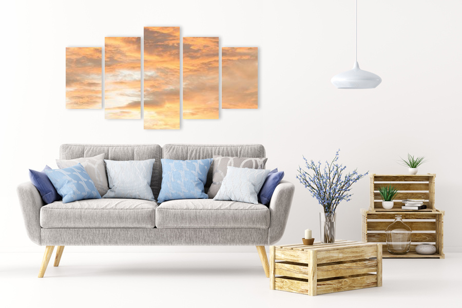 Πίνακας σε καμβά για τοπικά τοπία, με θέμα τα σύννεφα, ρεαλιστικό στυλ, ιδανικός για μοντέρνο χώρο.