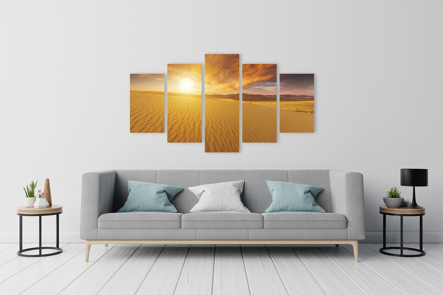 Πίνακας σε καμβά για χώρο που μπορεί να προορίζεται για σαλόνι, με τοπίο ερήμου σε αφηρημένο στυλ, μοντέρνα διακόσμηση.