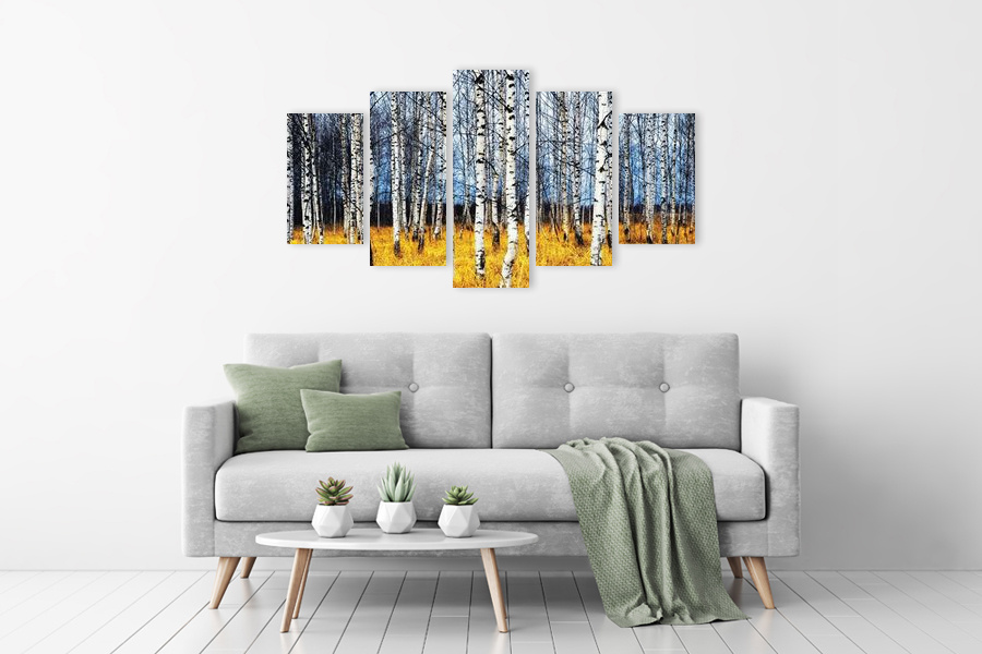 Πίνακας σε καμβά για χώρο που μπορεί να προορίζεται για το σαλόνι, με τοπίο δάσους, αφηρημένο στυλ και μοντέρνα διακόσμηση.