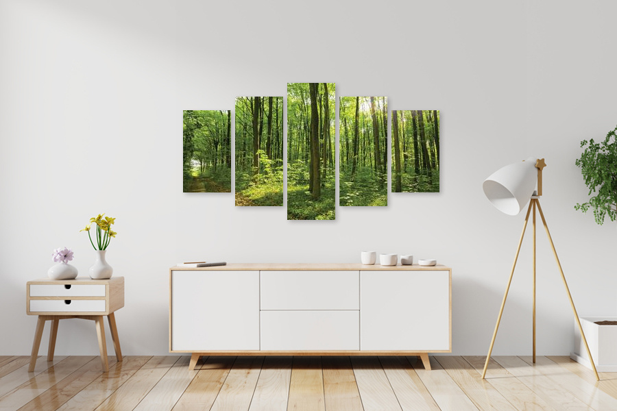 Πίνακας σε καμβά για ρεσεψιόν, με τοπίο δάσους, σε αφηρημένο στυλ, μοντέρνα διακόσμηση.