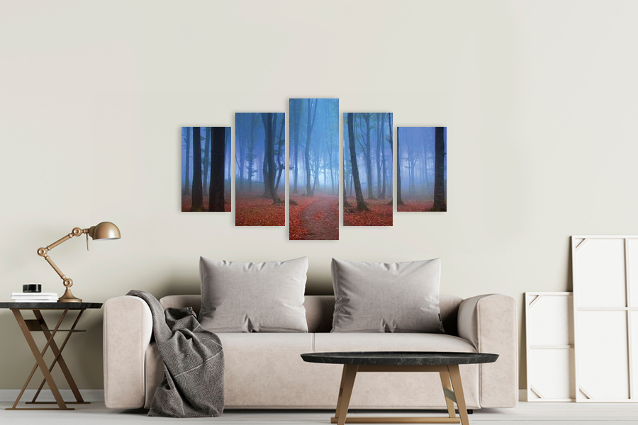 Πίνακας σε καμβά για χώρο που μπορεί να προορίζεται για σαλόνι, τοπίο δάσους, με φυσικό και μοντέρνο στυλ διακόσμησης.