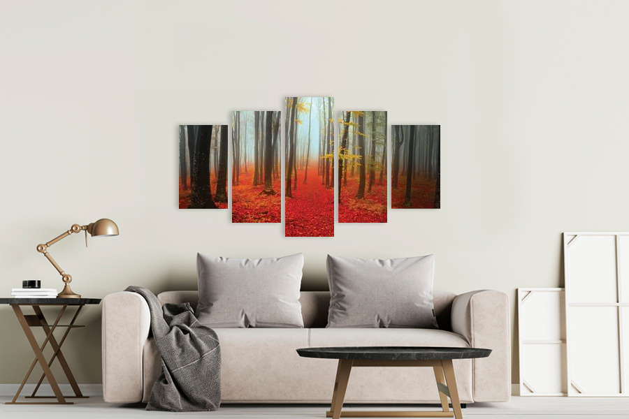 Πίνακας σε καμβά για χώρο που μπορεί να προορίζεται σε σαλόνι, με τοπίο δάσους, σε αφηρημένο και μοντέρνο στυλ διακόσμησης.