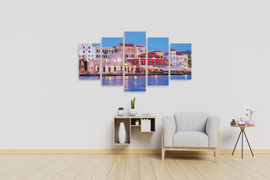 Πίνακας σε καμβά για χώρο που μπορεί να προορίζεται για σαλόνι, τοπίο στην Ελλάδα σε αφηρημένο στυλ, μοντέρνα διακόσμηση.