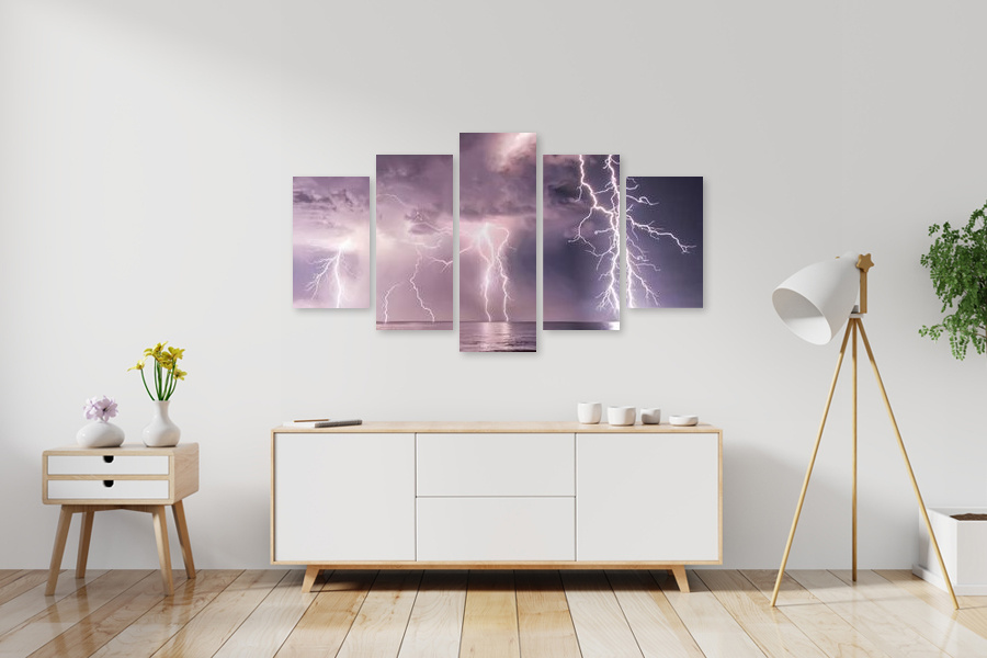 Πίνακας σε καμβά για τοπίο, LIN-073, με θέμα αστραπές, σε αφηρημένο στυλ και μοντέρνα διακόσμηση.