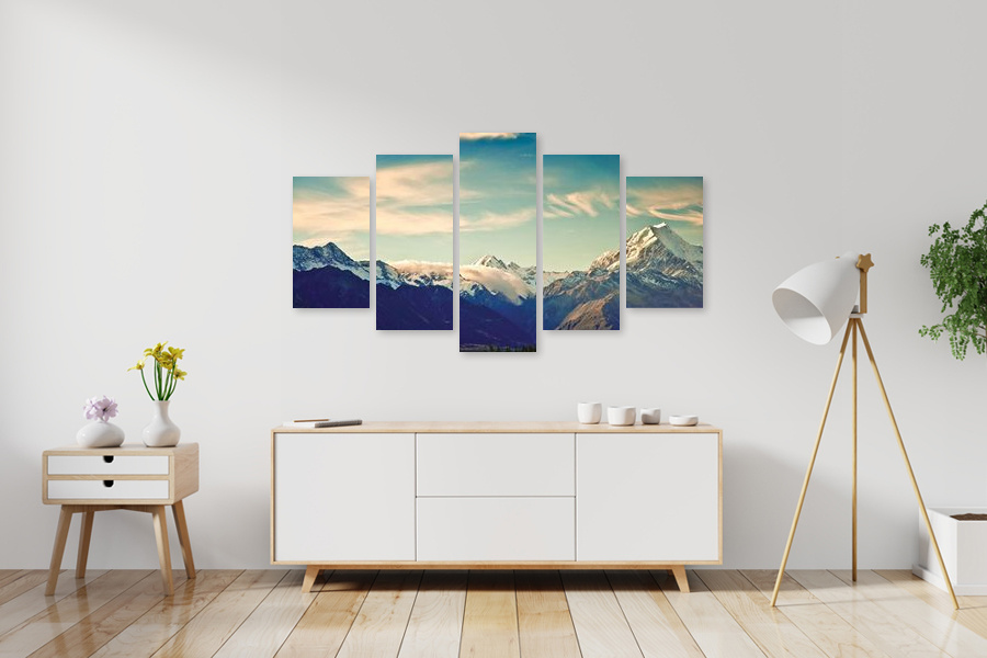 Πίνακας σε καμβά για τον τοίχο, τοπίο βουνών, με αφηρημένο στυλ, ιδανικός για μοντέρνο χώρο.