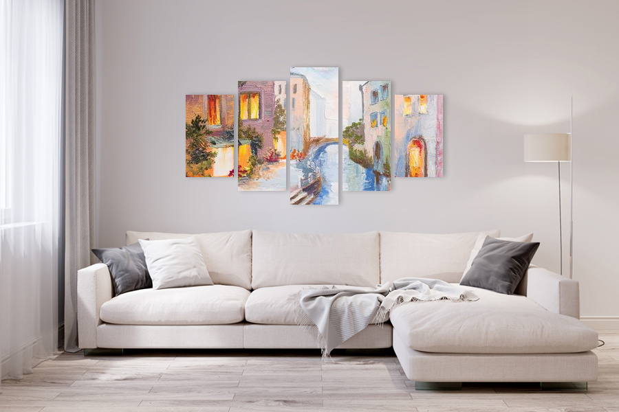 Πίνακας σε καμβά για μοντέρνο χώρο, με αφηρημένα σχέδια σε έντονα χρώματα, στυλ διακόσμησης minimal.