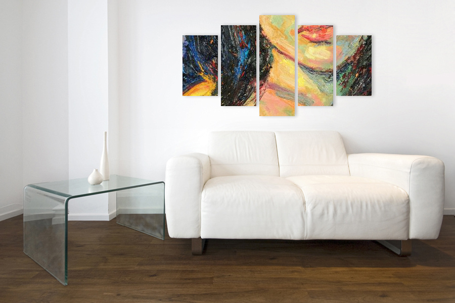 Πίνακας σε καμβά για χώρο με μοντέρνα διακόσμηση, με αφηρημένα σχέδια και ζωντανά χρώματα.