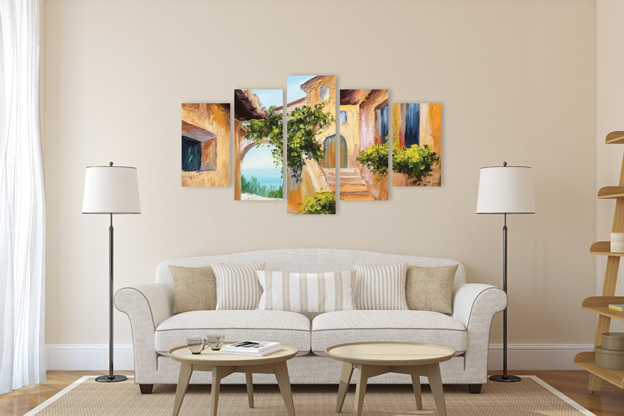 Πίνακας σε καμβά για χώρο που μπορεί να προορίζεται για καλλιτεχνική έκθεση, με αφηρημένα στοιχεία, σε μοντέρνο στυλ διακόσμησης.