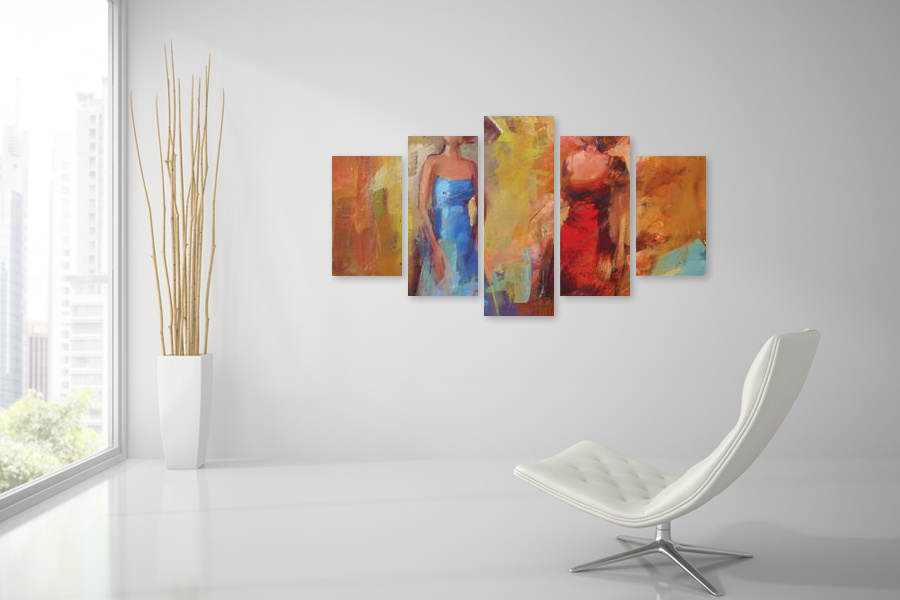 Πίνακας σε καμβά για μοντέρνο χώρο, αφηρημένο στυλ, με έντονα χρώματα και δυναμικά σχέδια.