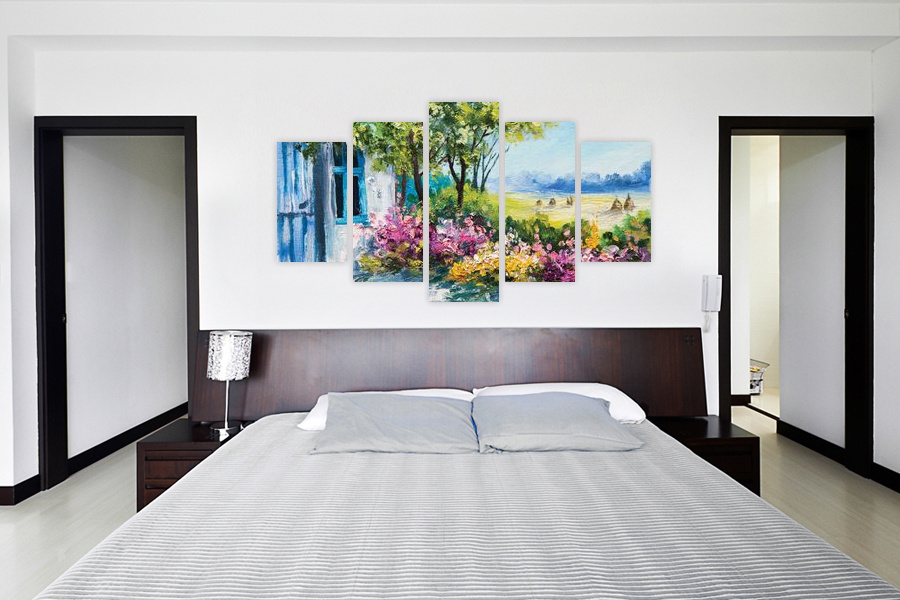 Πίνακας σε καμβά για σαλόνι, αφηρημένου στυλ, με μοντέρνα διακόσμηση, χωρίς αναγνωρίσιμο καλλιτέχνη ή τίτλο.