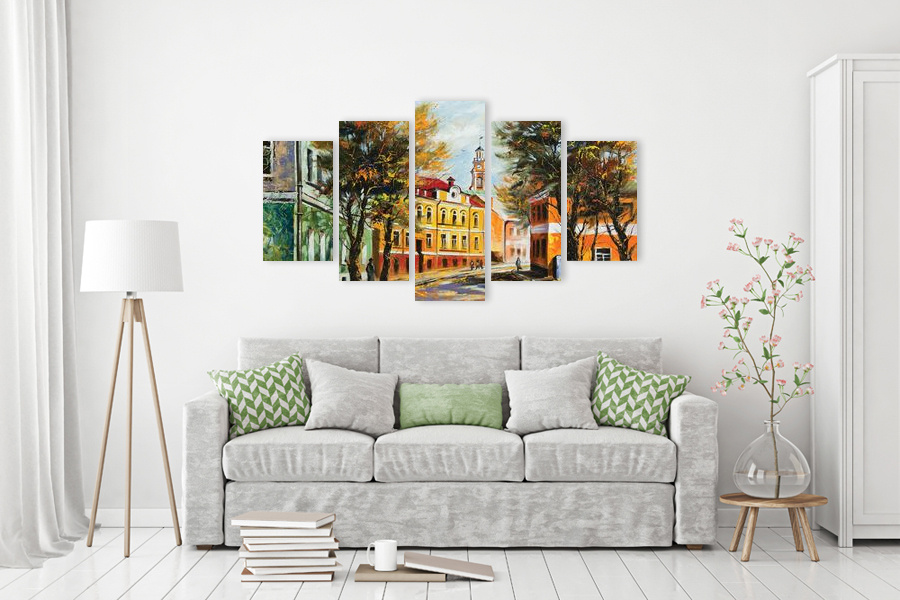 Πίνακας σε καμβά για μοντέρνο χώρο, αφηρημένο στυλ με έντονα χρώματα και δυναμικές γραμμές.