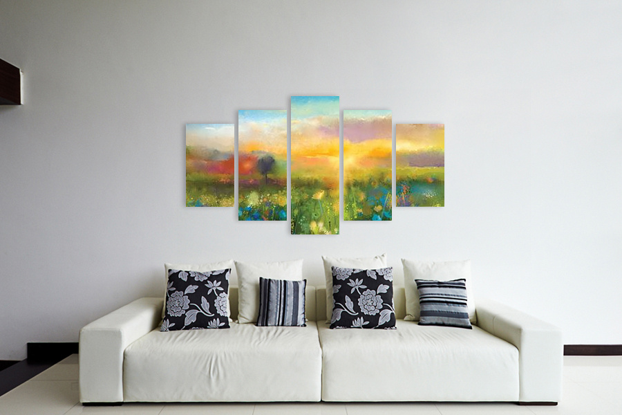 Πίνακας σε καμβά για μοντέρνο χώρο, με αφηρημένα στοιχεία και έντονες χρωματικές αντιθέσεις.