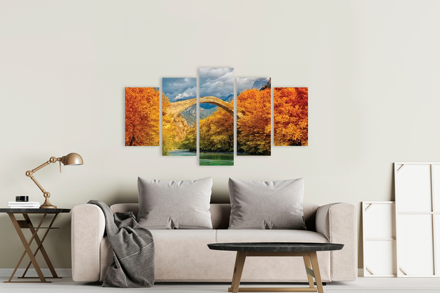 Πίνακας σε καμβά για το σαλόνι, με τοπίο ποταμού, σε ρεαλιστικό στυλ, κατάλληλος για μοντέρνα διακόσμηση.