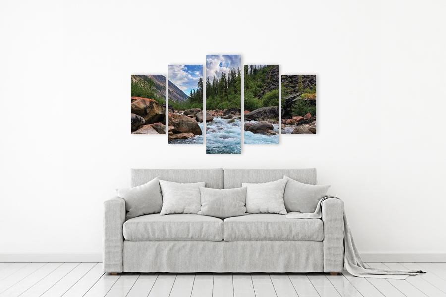 Πίνακας σε καμβά για τοίχο, τοπίο ποταμού, με αφηρημένο στυλ, ιδανικός για μοντέρνα διακόσμηση.