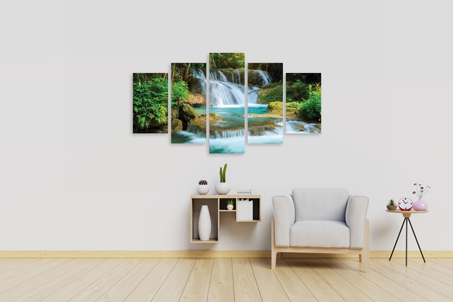 Πίνακας σε καμβά για χώρο που μπορεί να προορίζεται για σαλόνι, τοπίο με ποτάμι, αφηρημένο στυλ και μοντέρνα διακόσμηση.