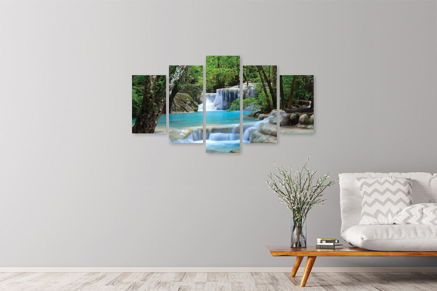 Πίνακας σε καμβά για χώρος που μπορεί να προορίζεται για σαλόνι, με τοπίο ποταμιού, αφηρημένο στυλ, μοντέρνα διακόσμηση.