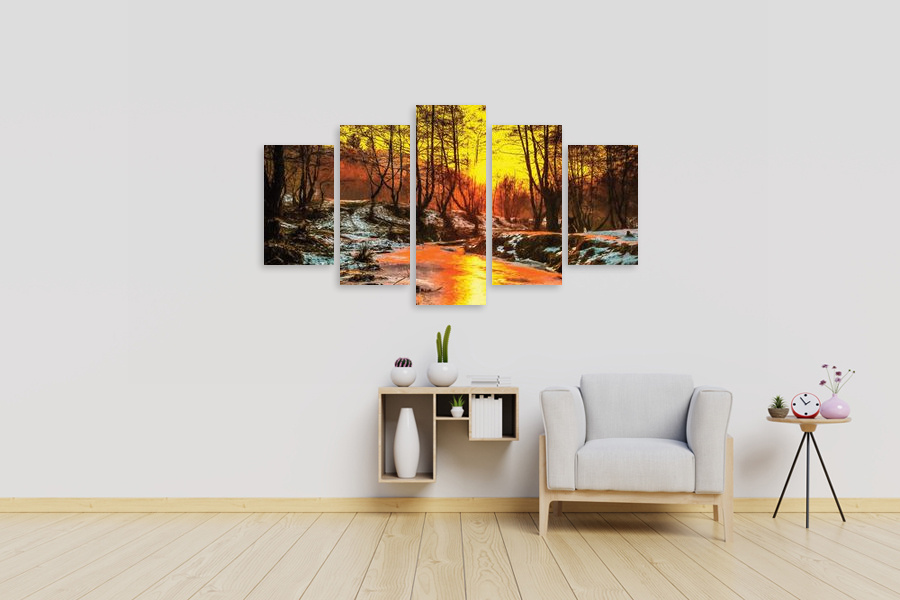 Πίνακας σε καμβά για τοίχο, τοπίο ποταμού με ρεαλιστικό στυλ και μοντέρνα διακόσμηση.