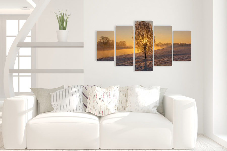 Πίνακας σε καμβά τοπίου με ποτάμι, αφηρημένο στυλ, κατάλληλος για μοντέρνο χώρο.