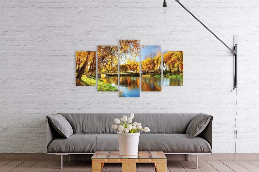 Πίνακας σε καμβά για χώρο που μπορεί να προορίζεται για σαλόνι, τοπίο ποταμού σε ρεαλιστικό στυλ και μοντέρνα διακόσμηση.