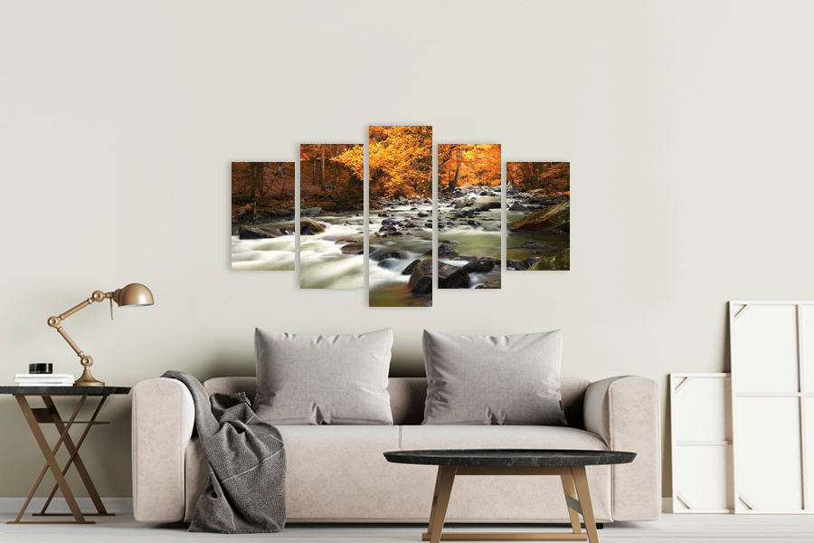 Πίνακας σε καμβά για χώρο που μπορεί να προορίζεται σε σαλόνι, με θέμα τοπίο ποταμού σε ρεαλιστικό στυλ και μοντέρνα διακόσμηση.