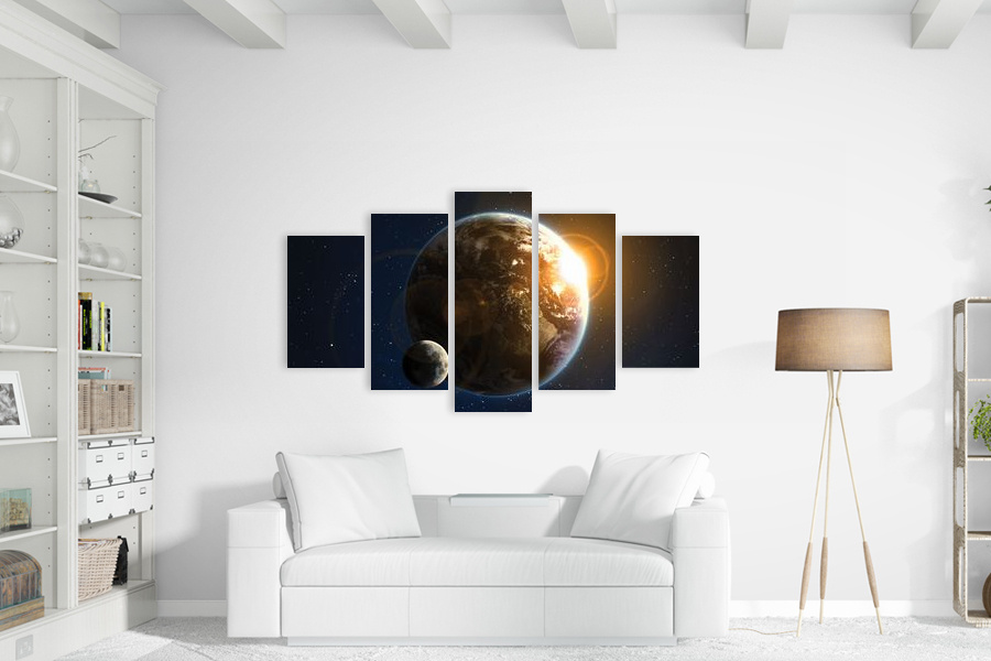 Πίνακας σε καμβά για χώρο που μπορεί να προορίζεται για διακόσμηση, με αφηρημένα στοιχεία διαστήματος, μοντέρνο στυλ.